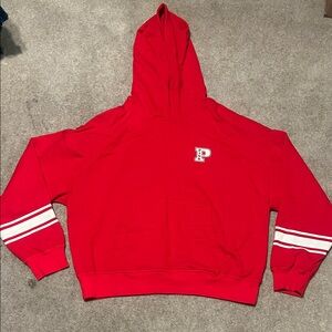VS Pink Varsity Style Hooded Sweater with Velvet Stripes